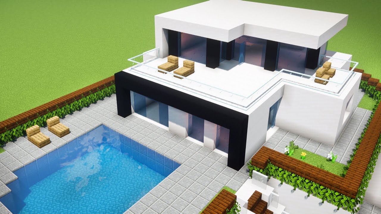 Minecraft Tutorial - Casa Moderna com Piscina e Mobília 