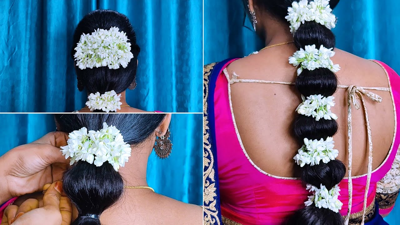 Jasmine flower hairstyle Easy Traditional hairstyle with jasmine