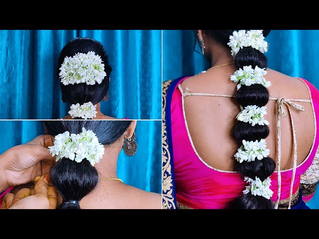 Jasmine flower hairstyle Easy | Traditional hairstyle with jasmine flower |  flowersbeautytopics - YouTube