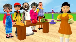 Scary Teacher 3D vs Squid Game Cutting Objects Balances the Weight Squid Doll 5 Time Challenge