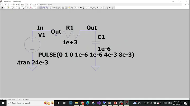 LTSpice, Low Pass Filter, Transient Analysis (Time Domain) with Square wave as input.