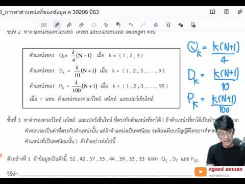 การหาตำแหน่งของข้อมูล ควอร์ไทล์, เดไซล์, และเปอร์เซ็นไทล์ แบบไม่แจกแจงความถี่