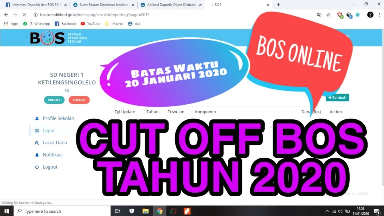 Cut Off BOS Tahun 2020 dan Pengisian Laporan BOS BOS Online YouTube