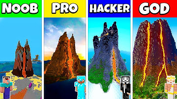 Minecraft Battle: NOOB vs PRO vs HACKER vs GOD: LAVA VOLCANO HOUSE BASE BUILD CHALLENGE / Animation