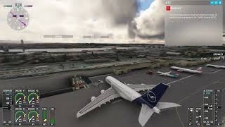 MSFS 2020 Requested Flight A380 Lufthansa. One of my worst approaches ever but we got her in.