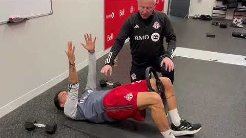 Glute Bridge Groin Squeeze - Hip Rotation