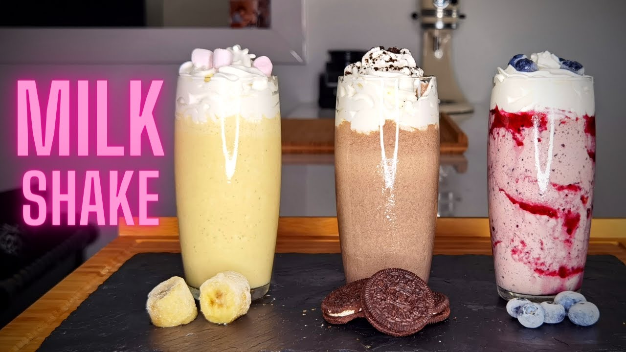 3 RECETTES DE MILKSHAKE -- BANANE -- OREO -- MYRTILLES - YouTube