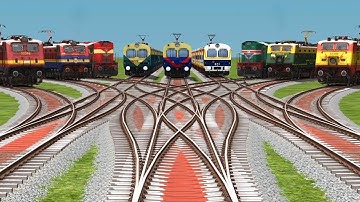 9 Trains Crossings Bumpy Forked Railroad 😂 Tracks || Daimond Railways Journey