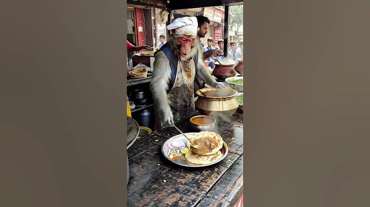 unique dish 😱 chicken curry with roti 🫓 made by chef monkey #shorts #new #monkey #food #content