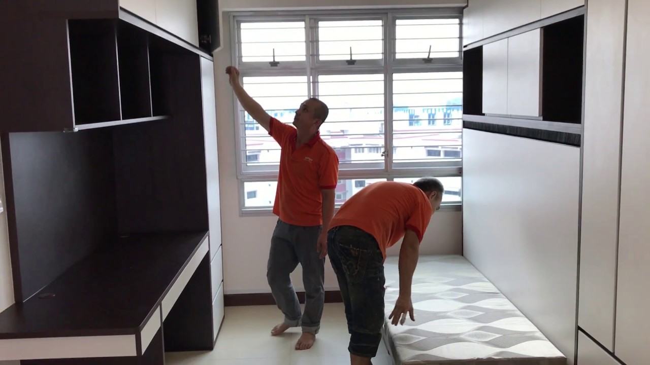 BTO.FajarSpring.HDB 2Rm Flexi Blk454.MovableSofa+HiddenDiningTable+2WallBeds SaveSpace+Wardrobe