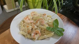 white sauce pasta with shrimp // ???مكرونة بالصلصة البيضاء و الجمبري //القمرون