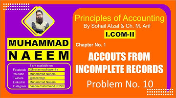 Problem No.10 | Single Entry System |Accounts From Incomplete Records | Accounting by Muhammad Naeem