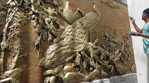 Tranh tạo hình sáng tạo điêu khắc bằng xi măng lên màu giả đồng vàng gold