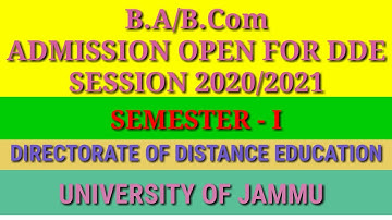 Admission Open For DDE B.A/B.Com Semester 1st Jammu University