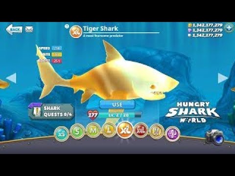 Hungry Shark World BUT I PLAY WITH THE GOLDEN TIGER SHARK WITH THE FRENCH SKIN! HACK MOD APK GEMS