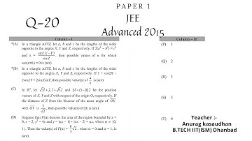 JEE Advanced 2015 Math Paper 1 (Q 20) solution | IIT JEE Maths | #jeeadvanced2015 #projecteducation