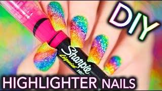 DIY Sparkly Highlighter Rainbow nails!!!