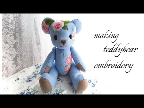 DIY teddybear 制作風景】手刺繍のテディベア【hand embroidery rose