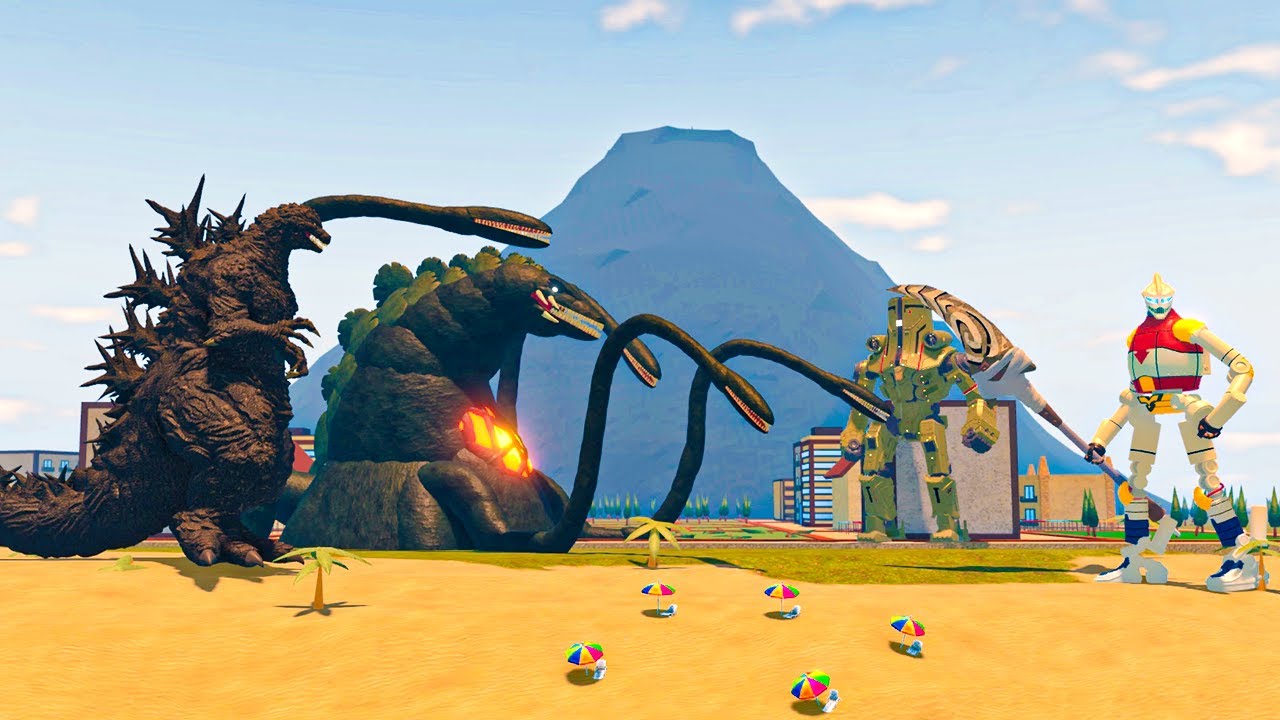 Godzilla Minus One and Biollante Vs Jet Jaguar and Cherno Alpha - Kaiju Universe Roblox