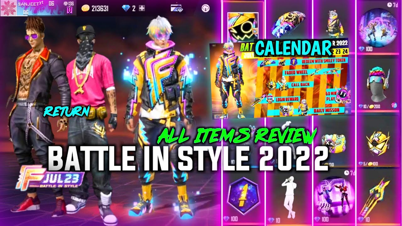 FF MAX NEW EVENT | 2022 BATTLE IN STYLE EVENT ALL ITEMS REVIEW FREE FIRE MAX | CALENDAR REVIEW FF