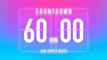 60 Minute Countdown Timer 🦩 Flip Clock with Beep Every 10 Seconds 🩷💙