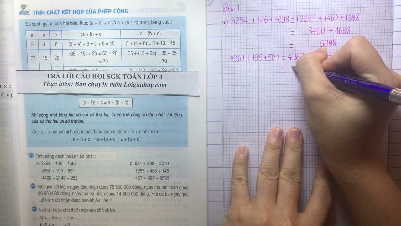 Giải bài: Tính chất kết hợp của phép cộng (trang 45) -... - youtube