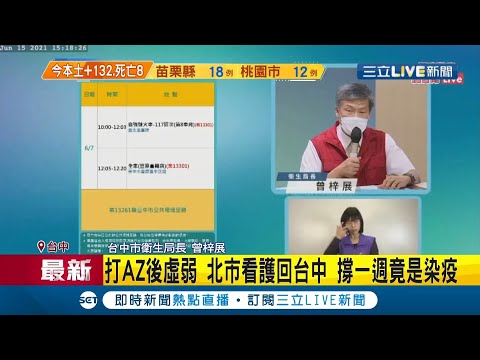 台中增2本土其中一名北市看護打AZ後身體虛弱 撐過一週後就醫"竟是確診"！｜記者 李建瑩｜【LIVE大現場】20210615｜三立新聞台