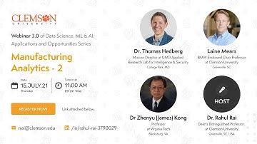 Data Science, Machine Learning and AI: Applications Webinar 3: Manufacturing Analytics - II