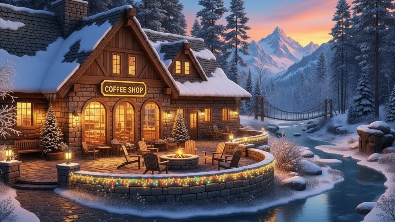Deep Winter Night Jazz ❄️ Snowy Cafe Atmosphere & Cozy Fireplace Sounds