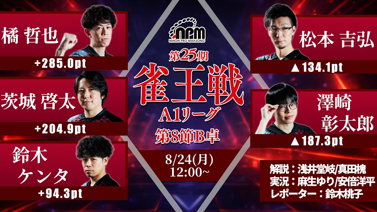 麻雀】第25期雀王戦A1リーグ 第8節B卓 - YouTube