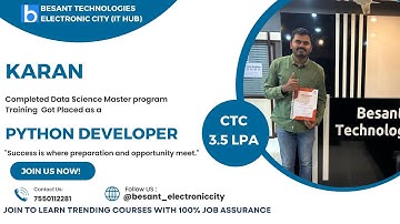 Karan for getting placed as a PythonDeveloper|Besant Technologies Electronic City (IT Hub)