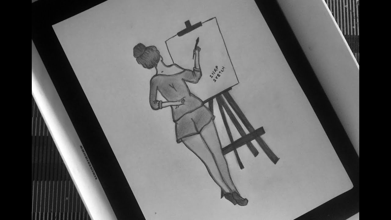 Sketch of A girl painting Pencil sketch YouTube