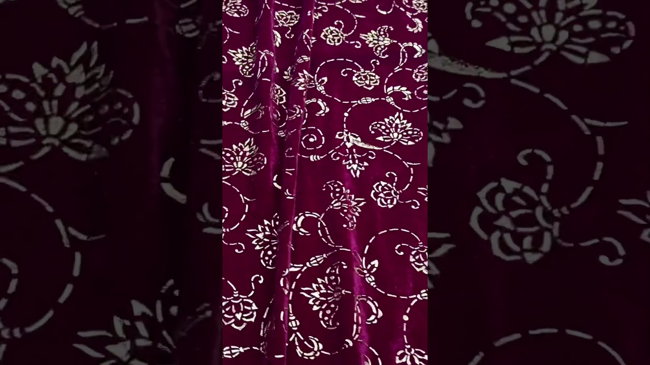 Rubber printed velvet fabric , value addition foil work on velvet