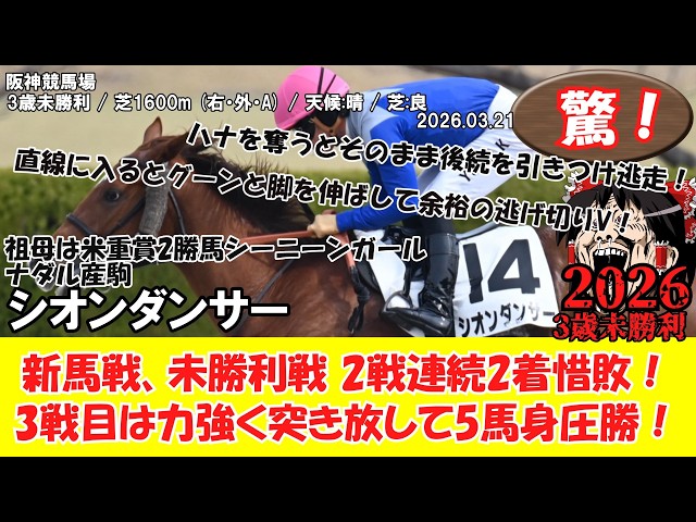 競馬】 驚き！2戦連続2着惜敗！3戦目は力強く突き放して5馬身圧勝！ 3