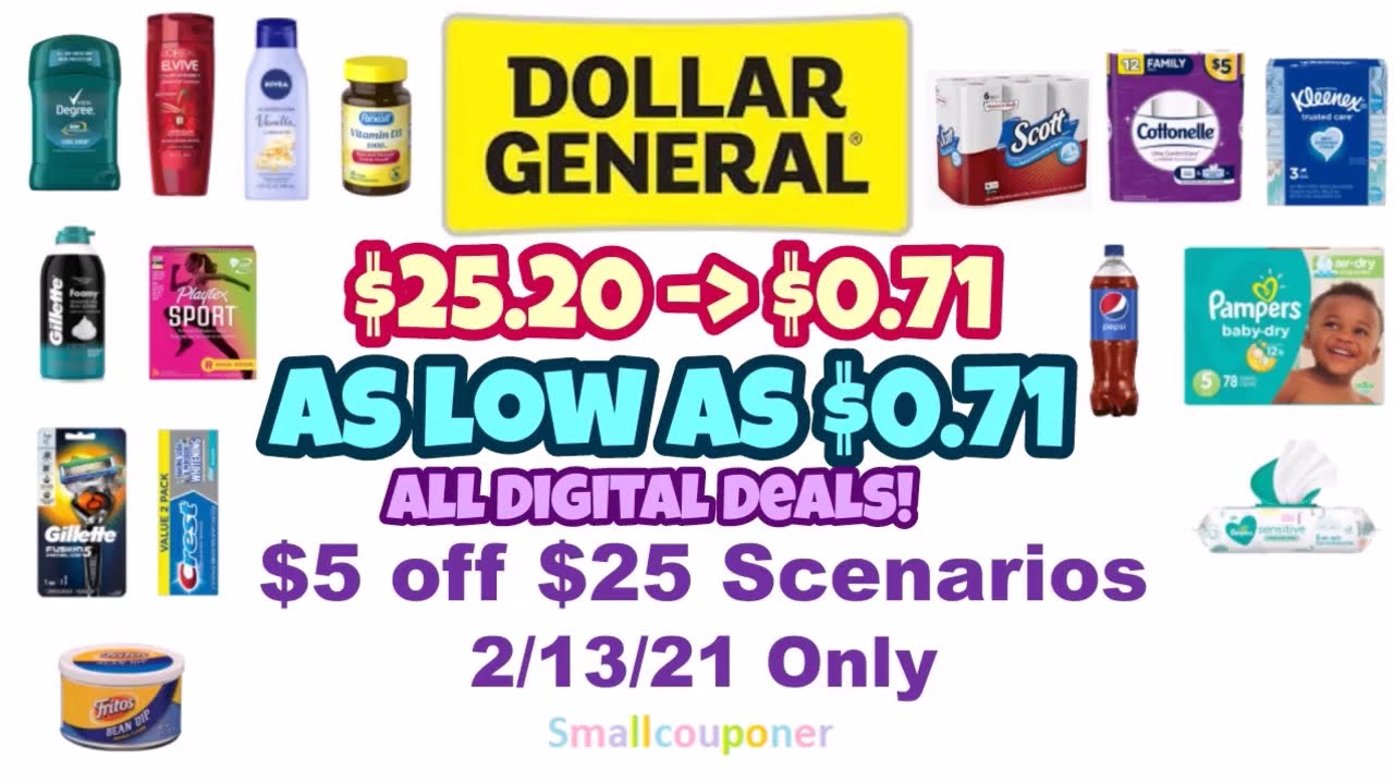 Dollar General $5 off $25 Scenarios 2/13/21! As Low As $0.71 OOP! All  Digital Deals!