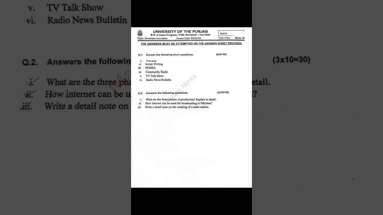 Broadcast journalism ,BSCS-302 |  past papers -2024  | by Punjab university final exam