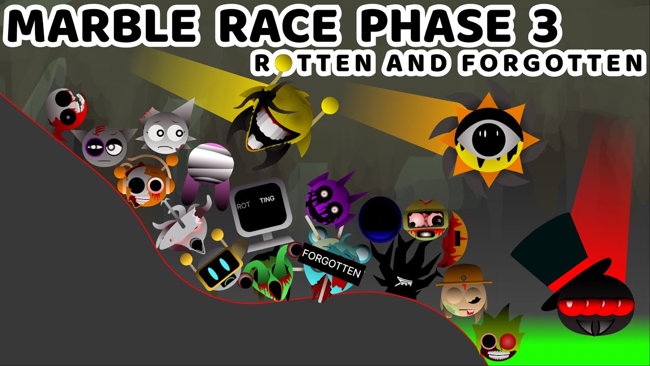 Incredibox Sprunki Phase 3 Rotten And Forgotten Marble Race In Algodoo (New Mod) — Who Will Win?