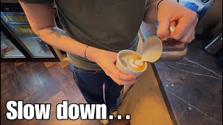 POV- Teaching barista latte art basics (Heart, Layered Heart, Tulip)