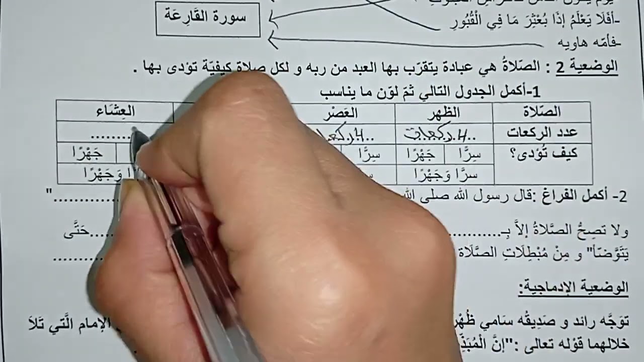 اختبار الفصل الثاني في التربية الإسلامية سنة ثالثة ابتدائي مع وضعية ادماجية حول صلاة الجمعة