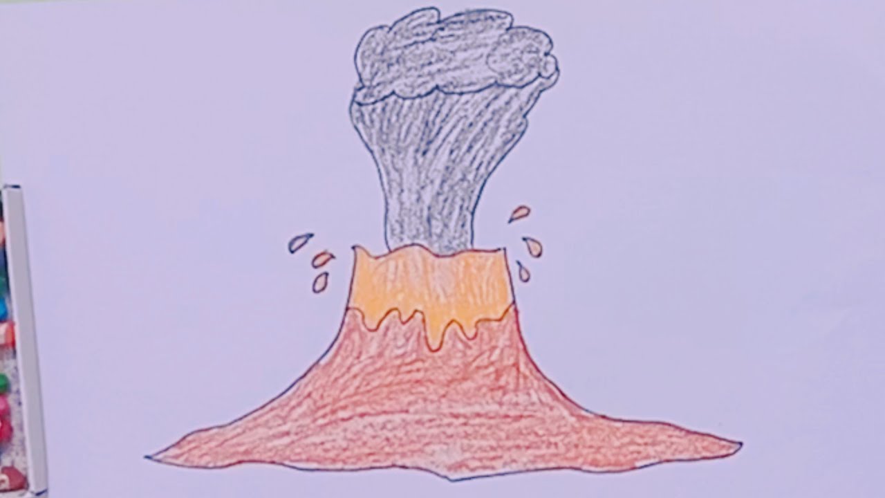 How To Draw A Volcano π | Easy Drawing Practice And Coloring For Kids ...