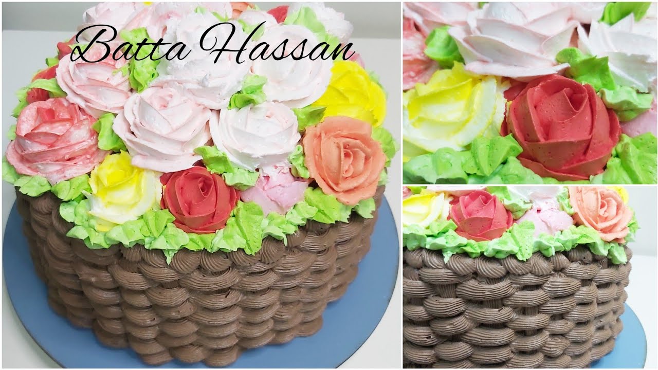 #تورته_عيد_الام طريقه عمل سبت بالكريم شانتيه _ الاقماع المستخدمه عمل الورد بالكريم شانتيه بكل سهوله