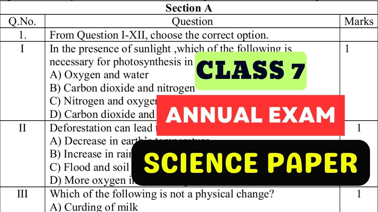 Class 7 Annual Exam Science Paper  | Class 7 Science Final Exam Paper 2026