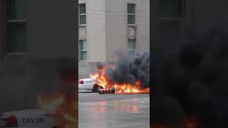 burning police car