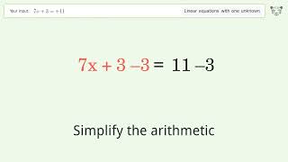 Solve 7x+3=+11: Linear Equation Video Solution | Tiger Algebra