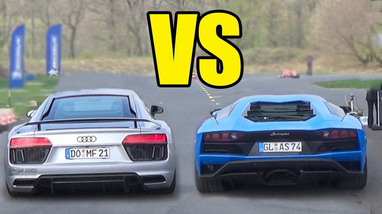 AUDI R8 V10 PLUS vs LAMBORGHINI AVENTADOR ?**DRAG RACE**? - YouTube