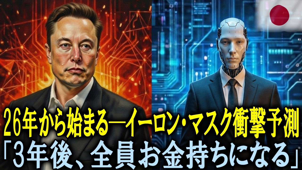 【衝撃発言】「貯金するな」テスラ イーロン・マスク断言。26年から5年以内に誰もが老後備えゼロで高所得の富裕層になる