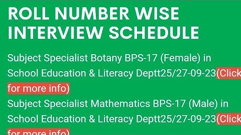 SPSC Announced Roll No wise Interview Schedule For Subject Specialist Botany, Mathematics, Physics