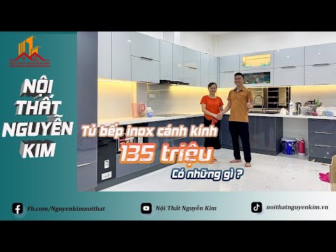 Bộ tủ bếp inox cánh kính dài 8m full thiết bị nhà chị Nga TP. Ninh Bình có gì? Nội thất Nguyễn Kim