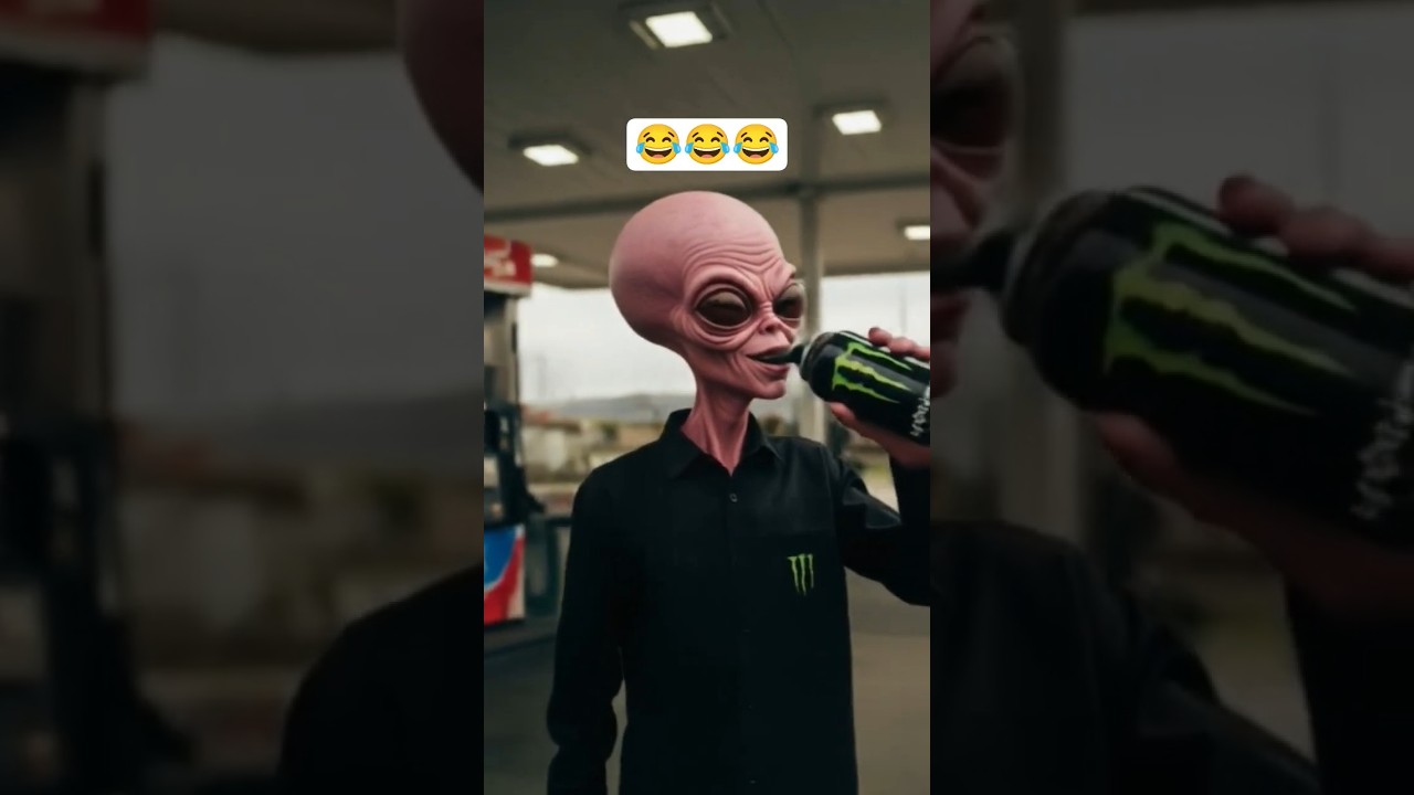 Funny Alien Drinks Monster Energy 😎 