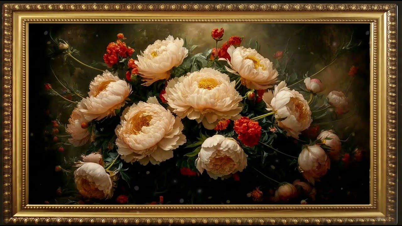 Vintage Peonies Painting | TV Art with Gold Frame | Artistic Screensaver 💞